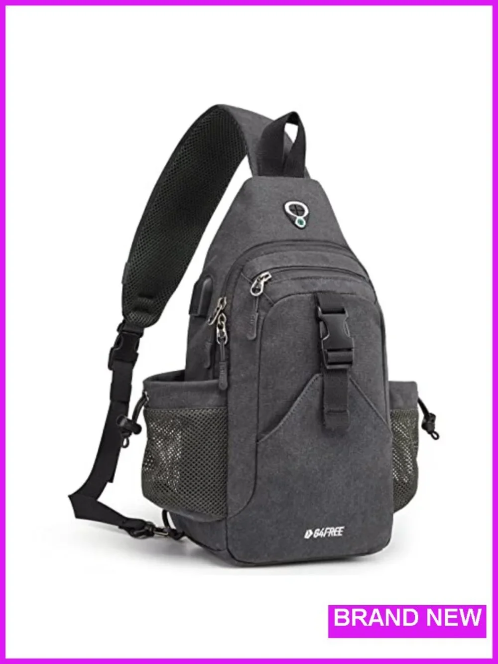 Canvas Crossbody Sling Bag with RFID Blocking USB Port
